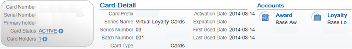 The figure shows a Customer Engagement Loyalty Card screen. The figure shows a Customer Engagement Loyalty Card screen.