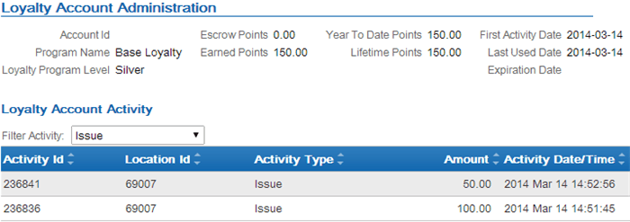 The figure shows a Customer Engagement Loyalty Card screen. The figure shows a Customer Engagement Loyalty Card screen.