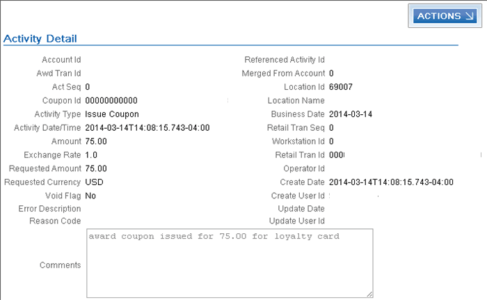 The figure shows a Customer Engagement Loyalty Card screen. The figure shows a Customer Engagement Loyalty Card screen.