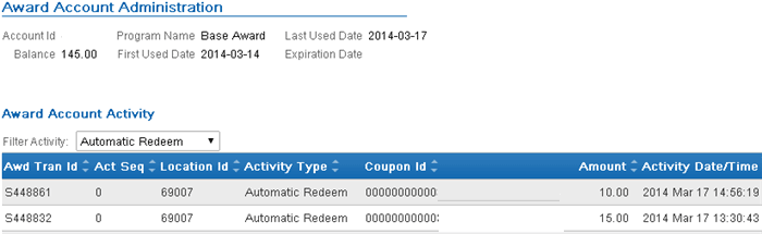 The figure shows a Customer Engagement Loyalty Card screen. The figure shows a Customer Engagement Loyalty Card screen.