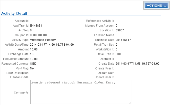 The figure shows a Customer Engagement Loyalty Card screen. The figure shows a Customer Engagement Loyalty Card screen.