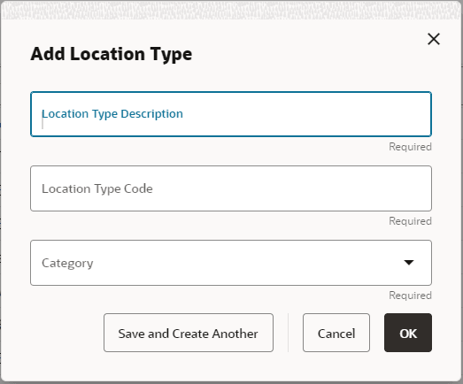 Illustrates the Add Location Type window. Illustrates the Add Location Type window.