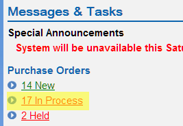 Illustrates the links at the Vendor Portal landing page.