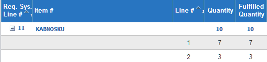 Illustrates the fulfilled quantity of the original line as well as the two current lines that exist through splitting. Illustrates the fulfilled quantity of the original line as well as the two current lines that exist through splitting.