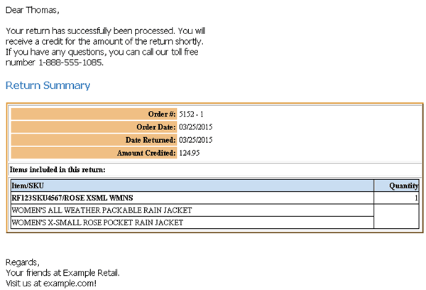 Return Confirmation Email Sample and Contents Return Confirmation Email Sample and Contents