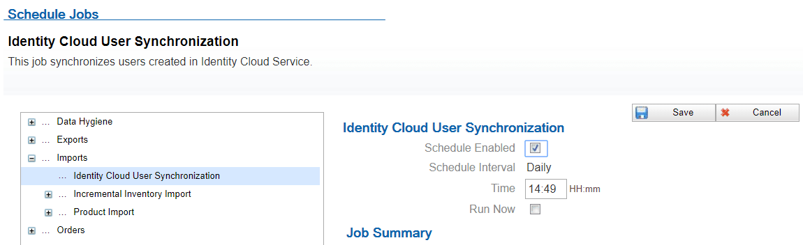 This figure shows the Identity Cloud User Synchronization screen, where you can import the new users from IDCS or OCI IAM.