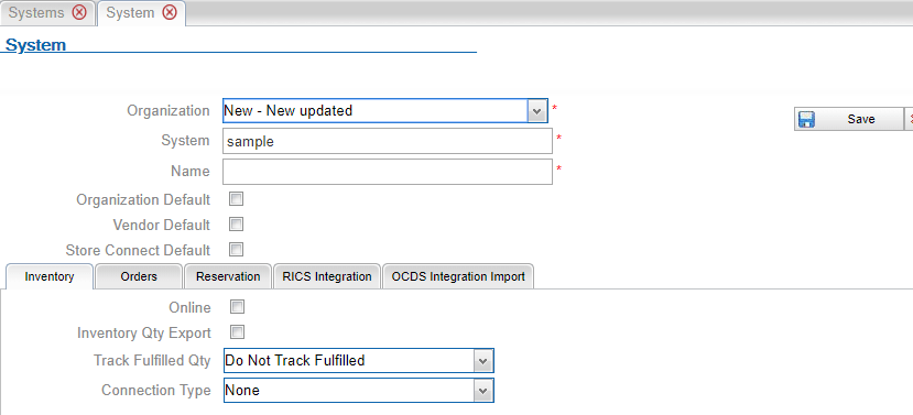 This figure shows the System screen where you can complete the creation of the system.