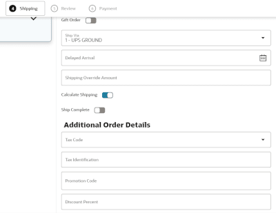 Addition Order Details showing hidden fields