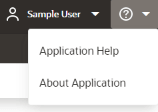 Displays the help drop-down after it is opened, including Application Help and About Application options.