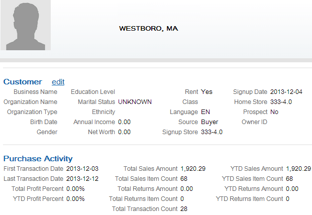 Customer information and Purchase Activity Window Customer information and Purchase Activity Window