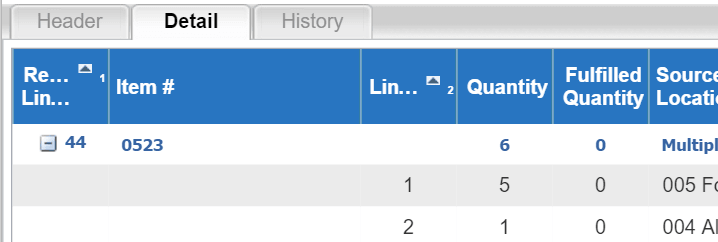 Illustrates a split line at the Detail tab.