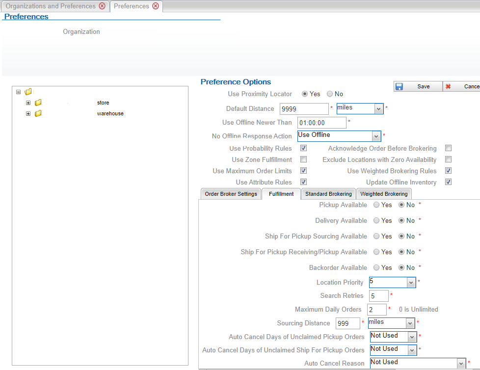 This figure shows the Fulfillment tab where you can specify further preference options.