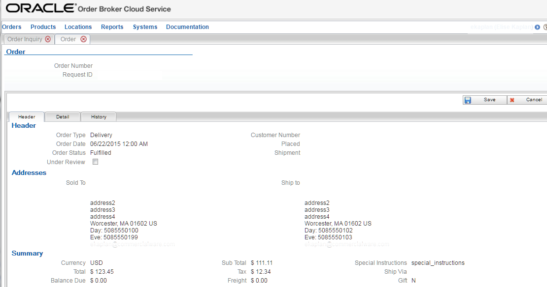 Illustrates the Order screen in Order Broker.