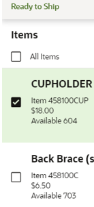 Illustrates the check boxes for partial shipment but not partial quantity.