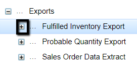 Illustrates the plus sign next to the Fulfilled Inventory Export job.