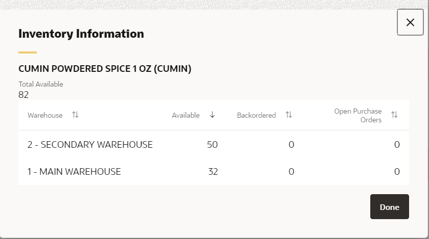 Illustrates the Inventory Information window.