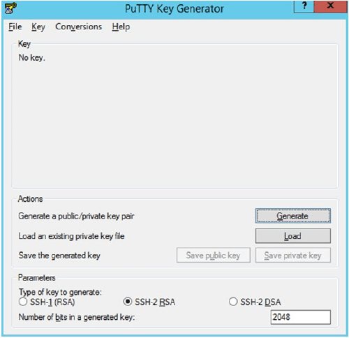 Illustrates the PuTTY Key Generator window. Illustrates the PuTTY Key Generator window.
