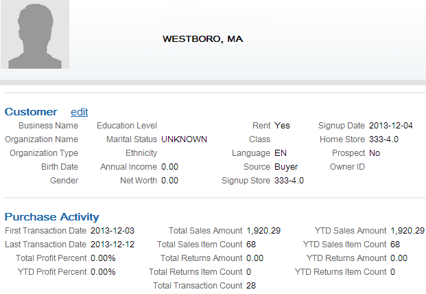 Customer information and Purchase Activity Window Customer information and Purchase Activity Window