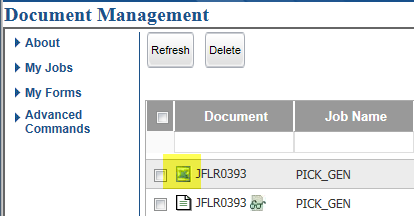 Document Management Screen Document Management Screen