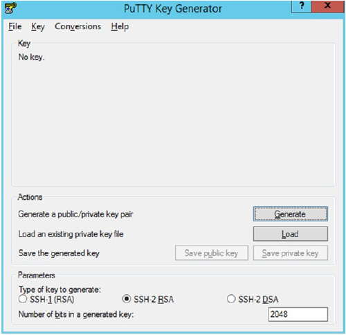 Illustrates the PuTTY Key Generator window.