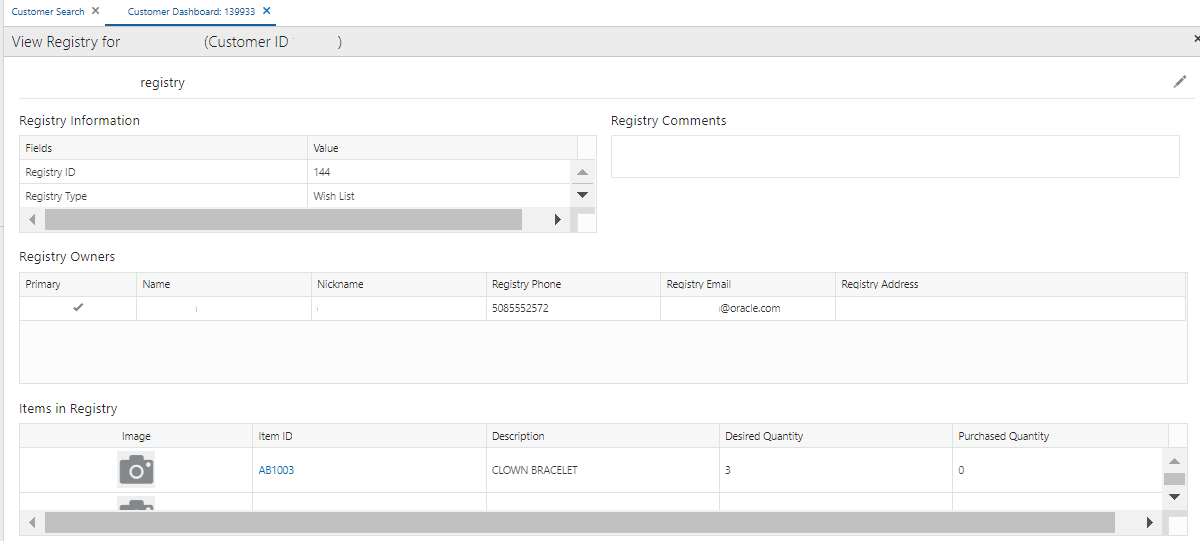 The figure shows the View Registry screen in Customer Engagement.