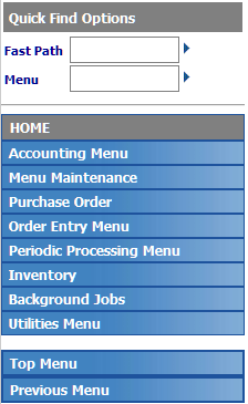 This image shows the quick find options to a menu.