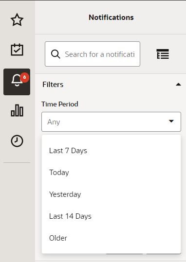 Notifications Time Period Filter Options