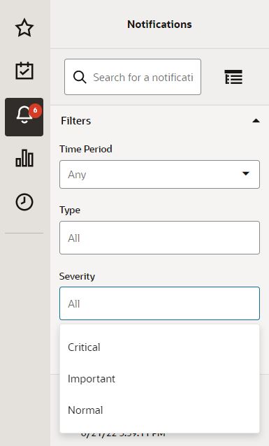 Notifications Severity Filter Options