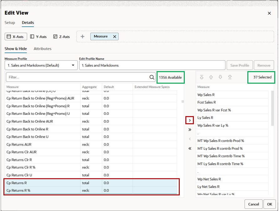 Select Measures to Add