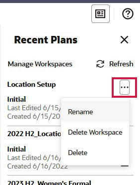 Recent Plans Action Menu