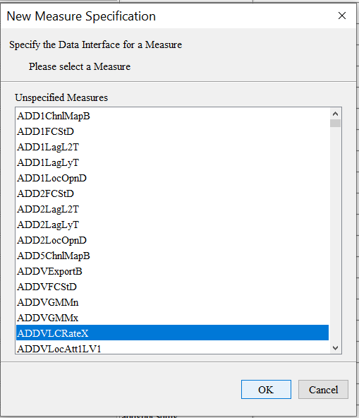 Example of New Measure Specification Window