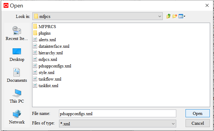 This image shows the dialog box for pdsappconfig.xml.