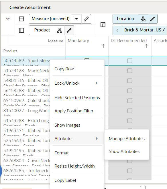 Context Menu Attribute Options