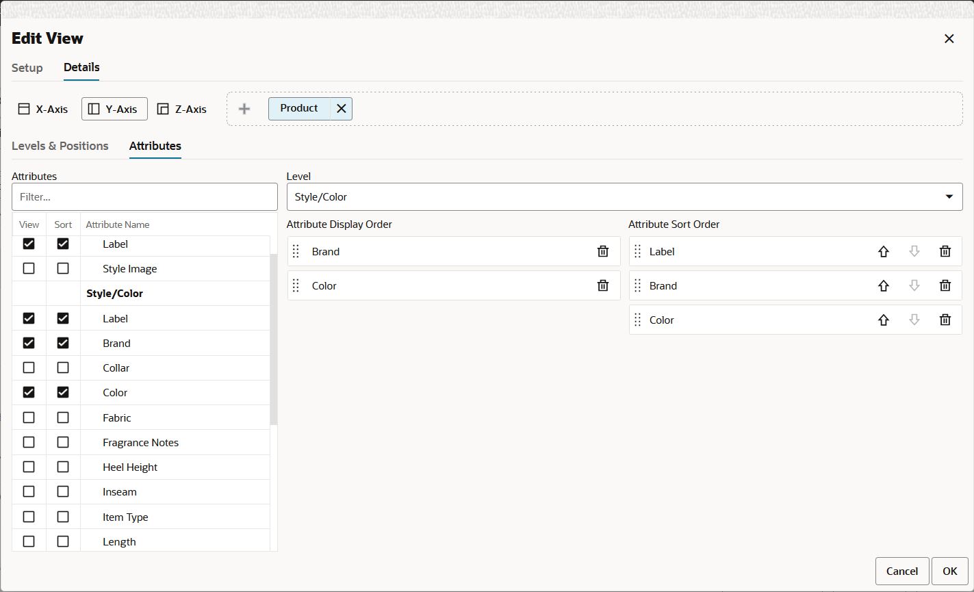 Select Attributes for Viewing and Sorting Positions