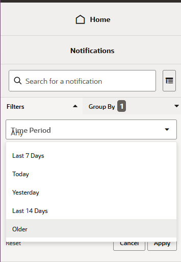 Notifications Time Period Filter Options