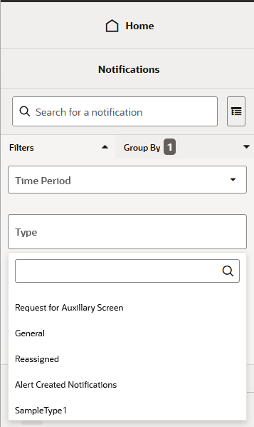 Notifications Type Filter Options