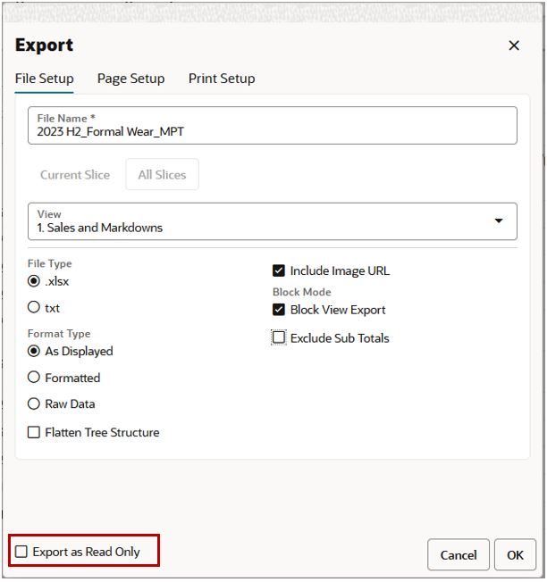 File Setup Export as Read Only
