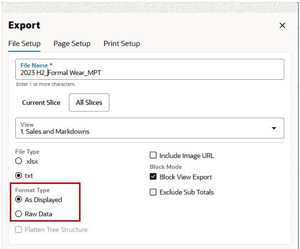 Format Type Export Options