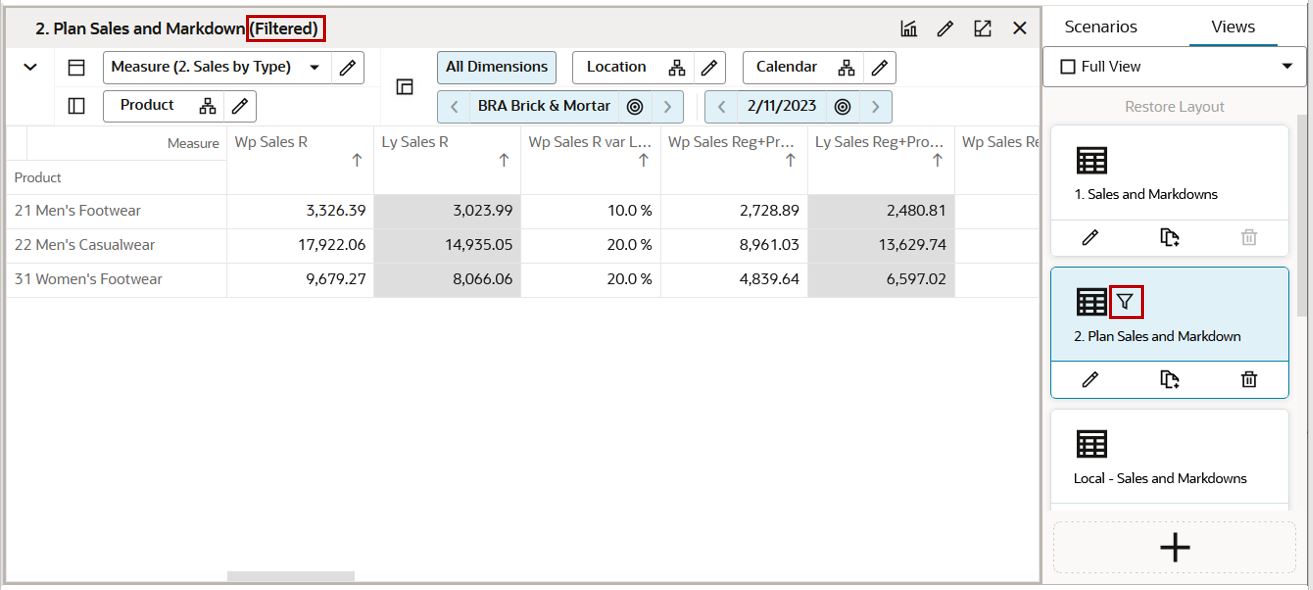 Position Filtering Icon and Filtered View