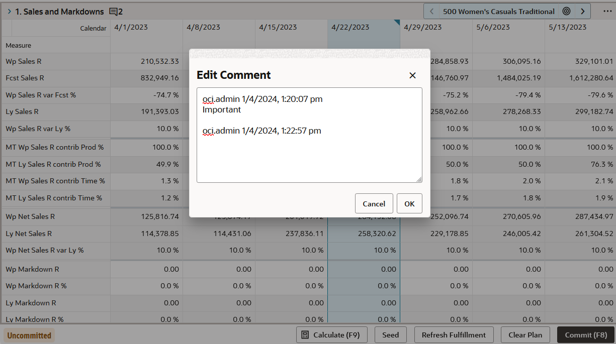 Edit Comment Dialog Box