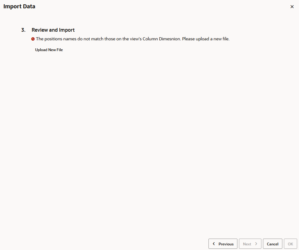 Example of Error Displayed for the Wrong File Format