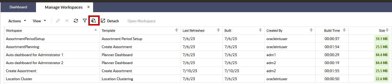 Download Manage Workspace Table