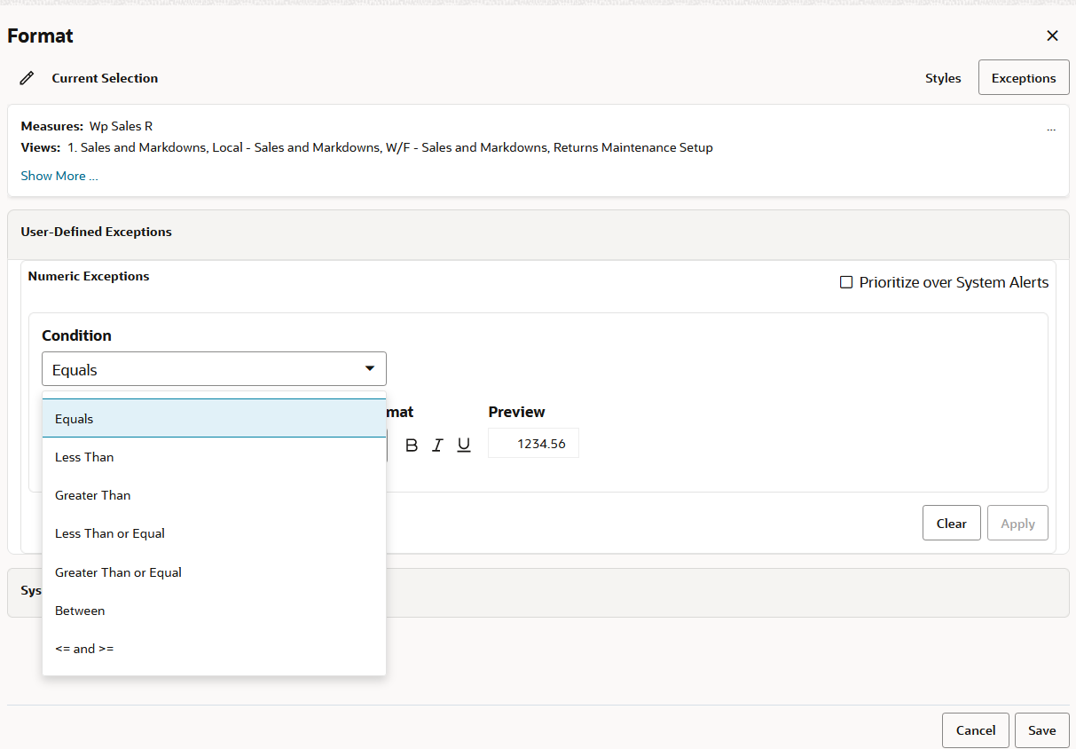Exception Condition Values