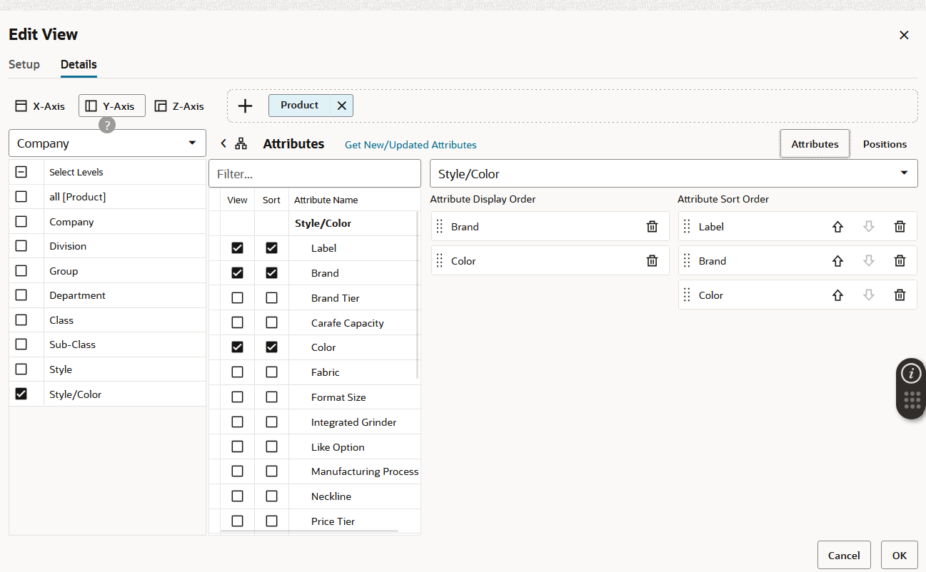 Select Attributes for Viewing and Sorting Positions
