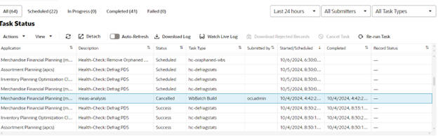 This image shows the rerun task button enabled. This image shows the rerun task button enabled.