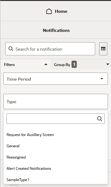 Notifications Type Filter Options