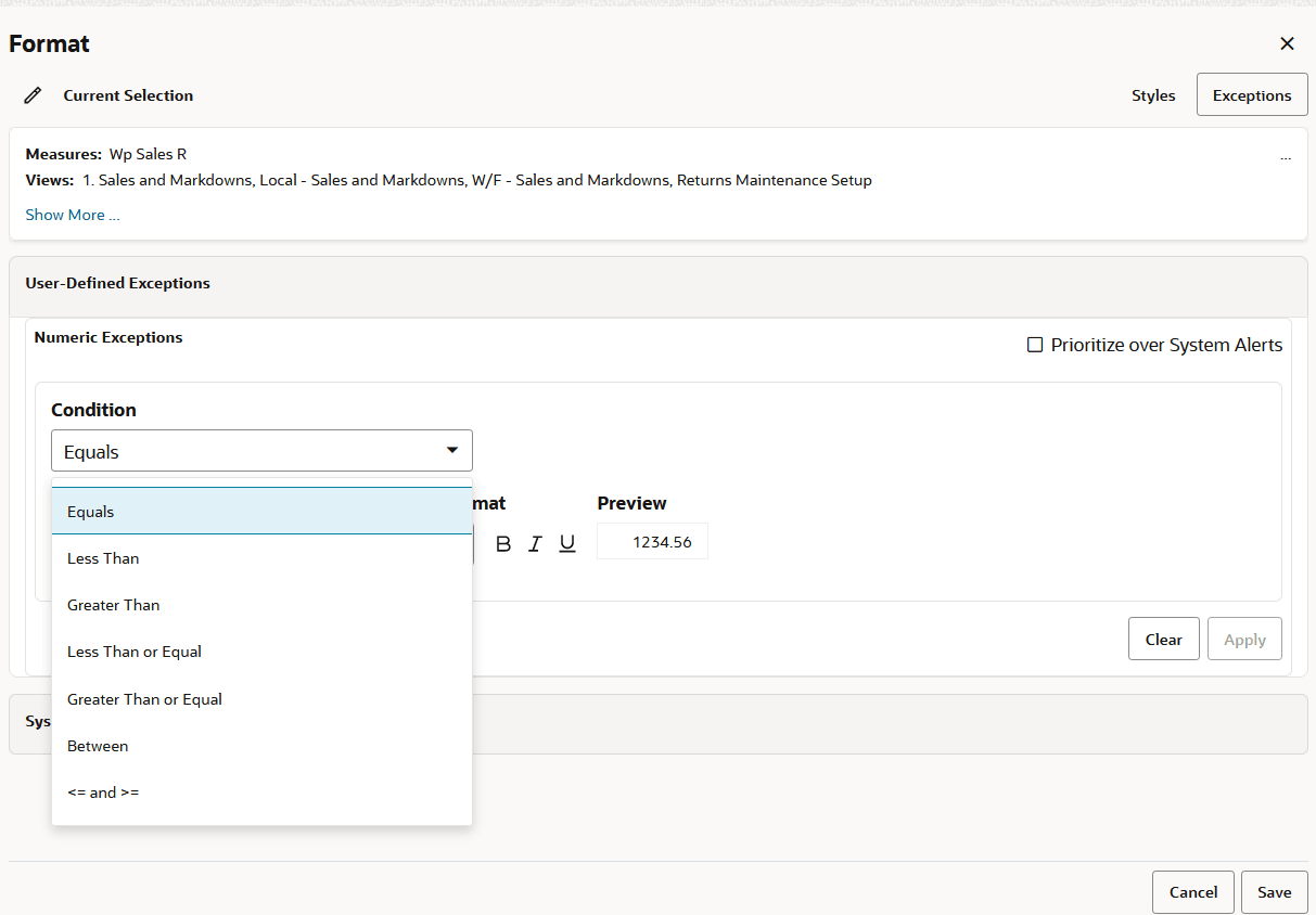 Exception Condition Values
