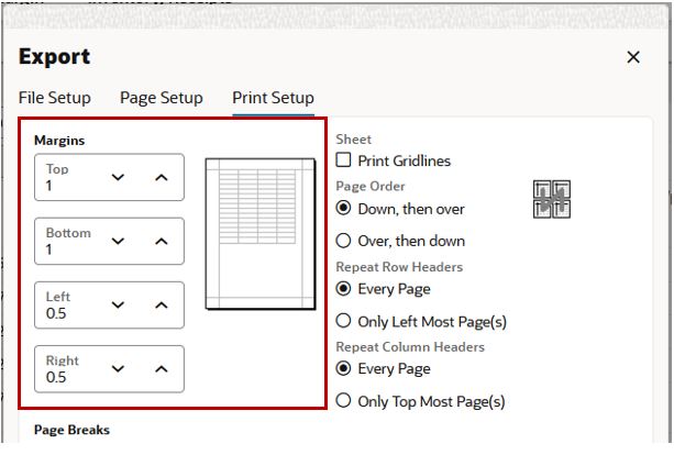 Print Setup Margins