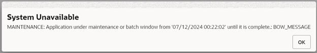 This image shows the batch blackout window for non-admin user. This image shows the batch blackout window for non-admin user.