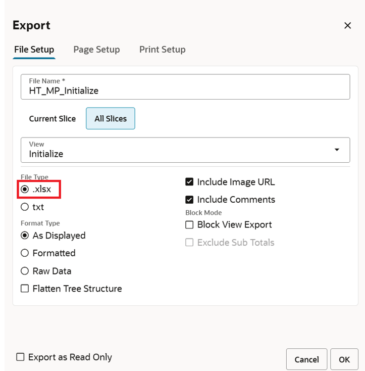 Export File Setup for All Slices xlsx